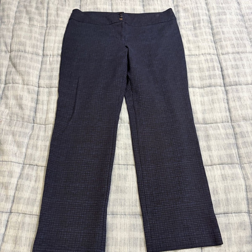 Anne Klein Dress Pants Stretch Straight Leg Womens 12 Navy Blue Plaid Career